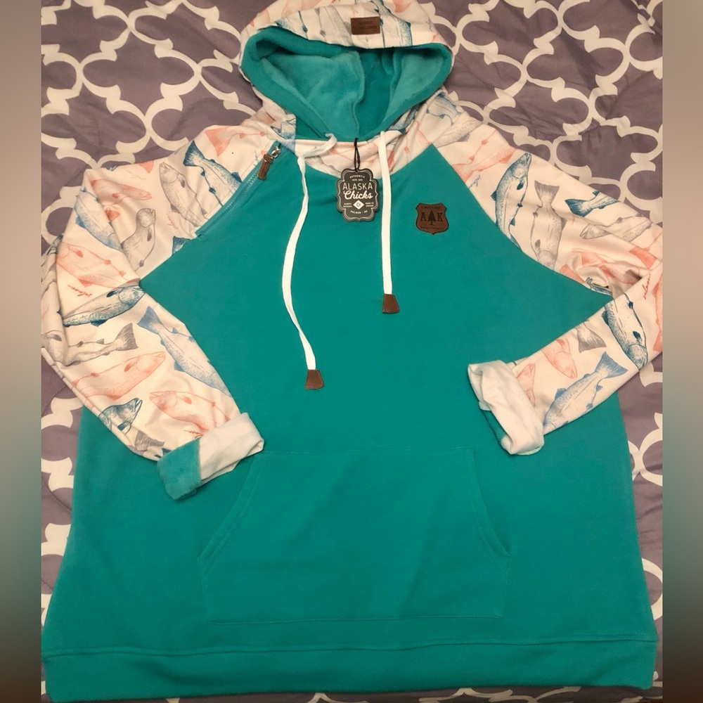 Alaska Chicks Green Fish Hoodie